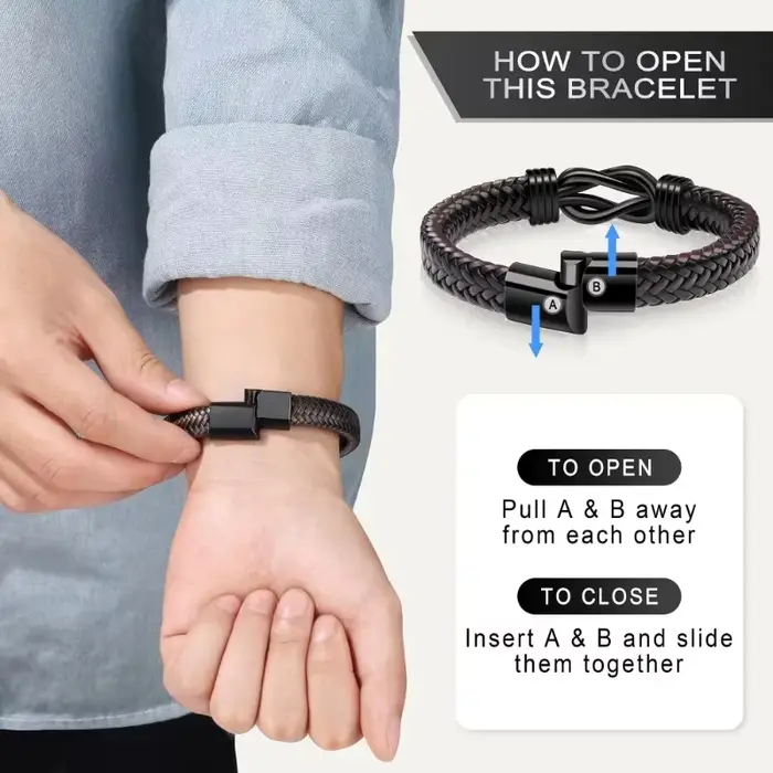  Bracelet tressé en cuir marron avec nœud