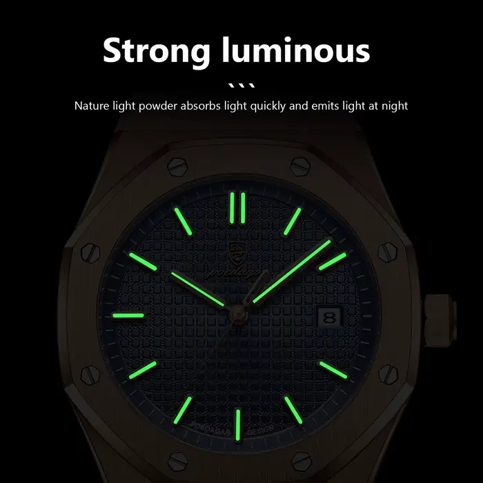 POEDAGAR vente chaude étanche calendrier lumineux en acier inoxydable montre carrée pour hommes étud