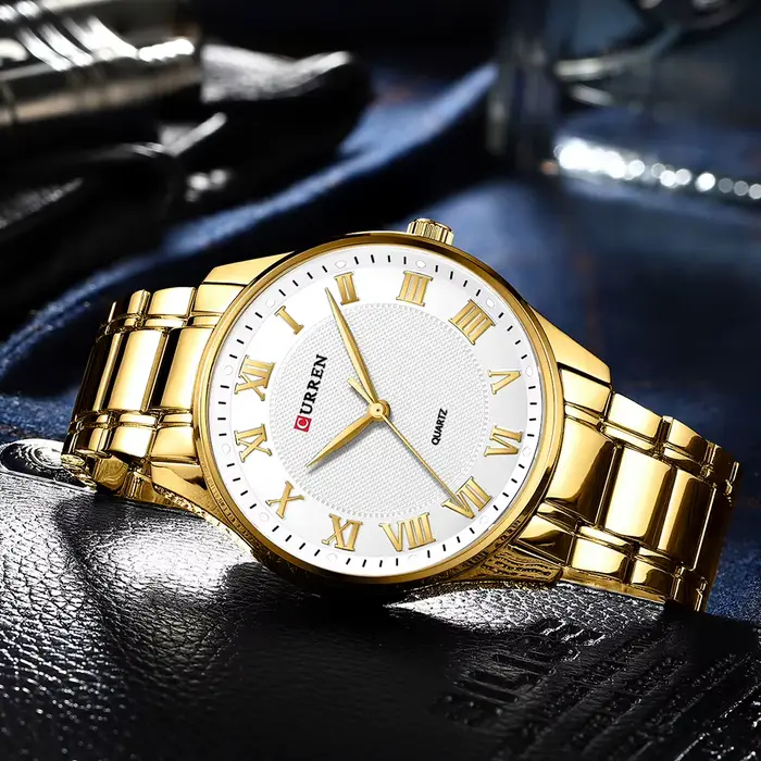CURREN or montre pour hommes haut de gamme de luxe or Quartz acier inoxydable étanche affaires mode Simple