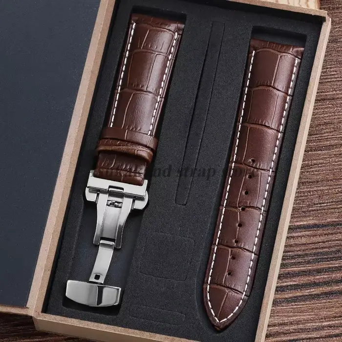 Pour Tissot Seiko bracelet de montre en cuir véritable de veau grain d'alligator fermoir papillon br