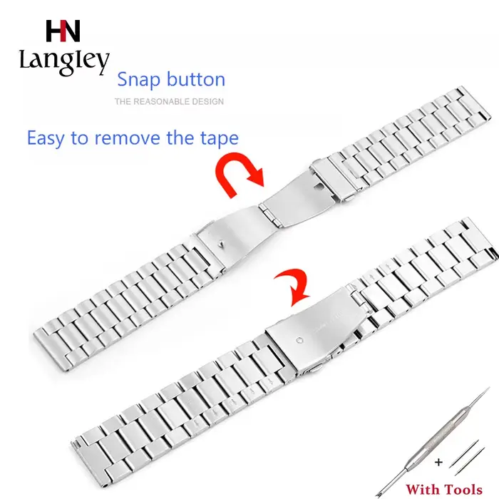Bracelet de montre en acier inoxydable pour montre traditionnelle avec bouton à ressort largeur 16mm 18mm 20mm 22mm 24mm occasions spéciales