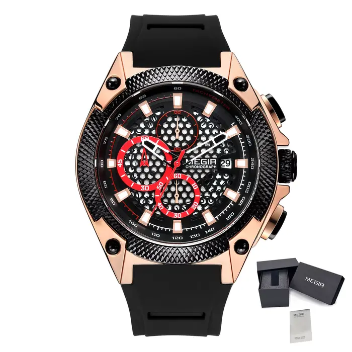 Montre Homme de Luxe Classique à Quartz Chronographe Megir 2127 2026 avec Bracelet en Silicone Étanc