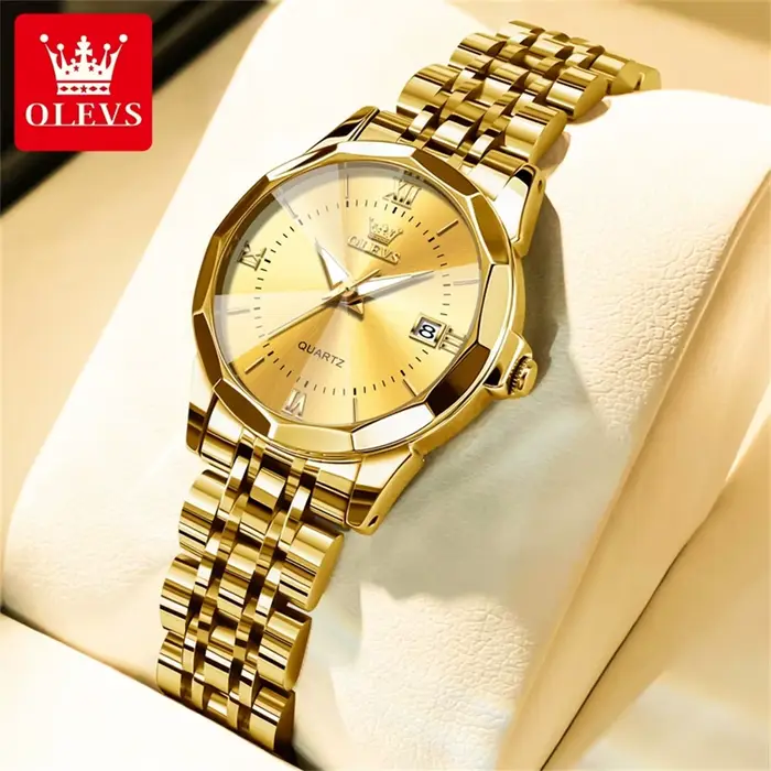 Montre OLEVS Luxe Quartz avec Calendrier Complet et Affichage Lumineux pour Femmes Occasions Spéciales Décontractée Élégante