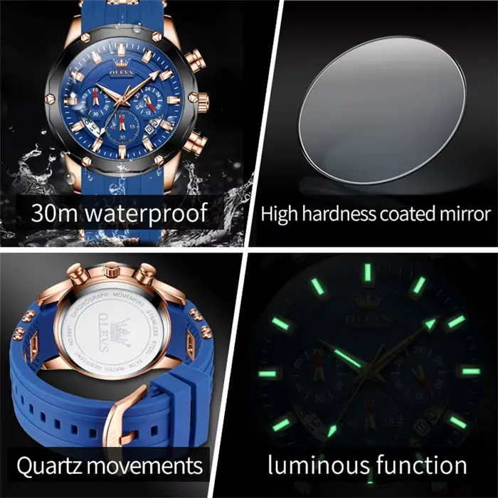 OLEVS 9991 montre pour hommes à la mode bracelet en Silicone étanche luxe multifonctionnel chronographe marque sport