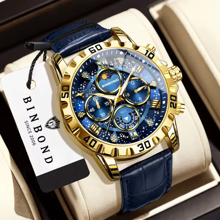 Montres-bracelets à quartz authentiques et précises BINBOND pour hommes