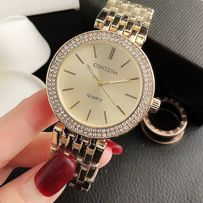 Montres pour femmes de luxe en acier inoxydable strass
