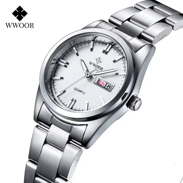 WWOOR-Montre à quartz étanche pour femme, horloge argentée, date automatique, montre-bracelet habill