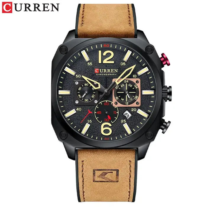 CURREN – montre chronographe carrée vintage pour hommes, 44mm, montre-bracelet à Quartz rétro, sport