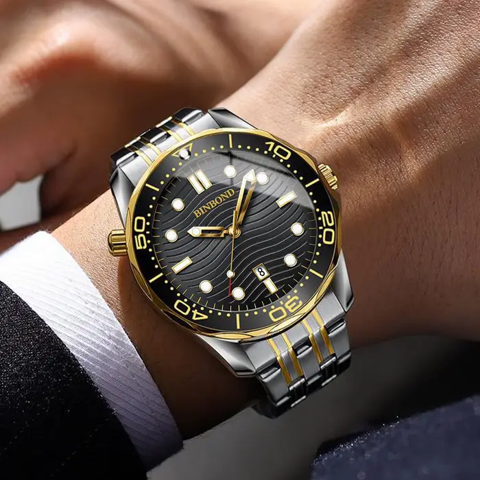 Montre à quartz de luxe BINBOND Wave of Sea pour homme