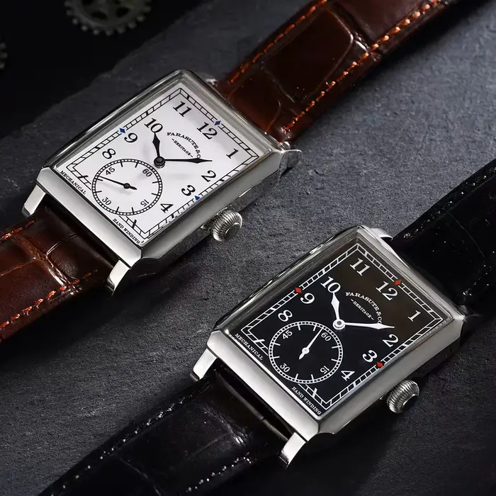 Montre rétro FARASUTE en acier inoxydable avec mouvement mécanique personnalisé, bracelet en cuir, résistante à l'eau pour homme, occasions spéciales et décontractée