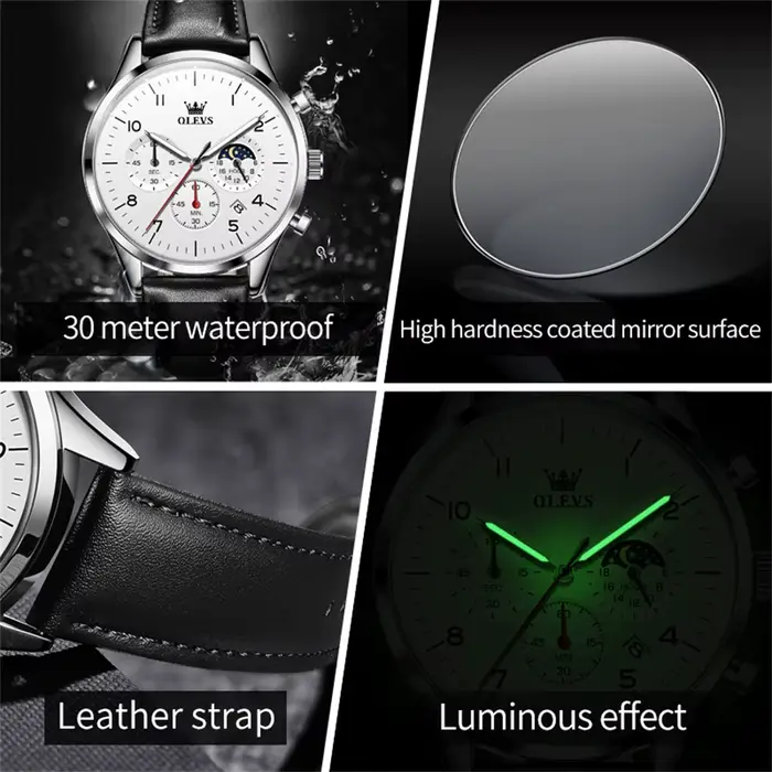Montre-bracelet chronographe à quartz étanche pour homme