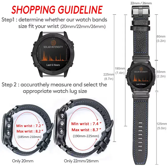 Bracelet de montre en cuir de vachette pour Garmin