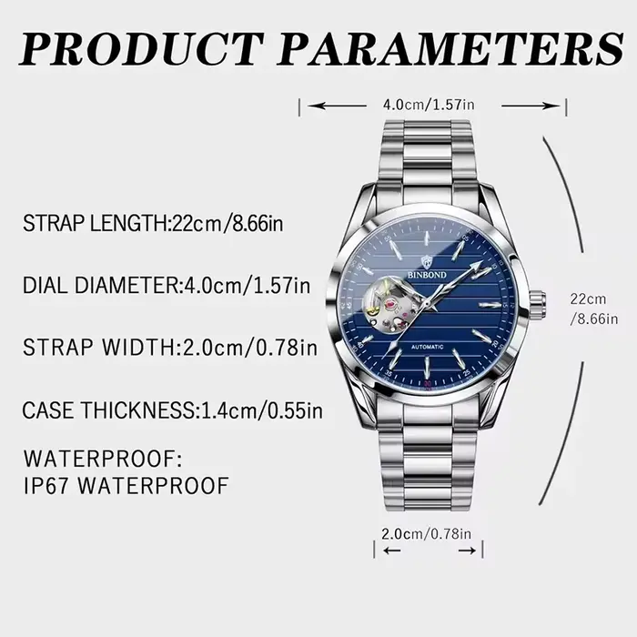 Montre mécanique automatique haut de gamme BINBOND pour homme