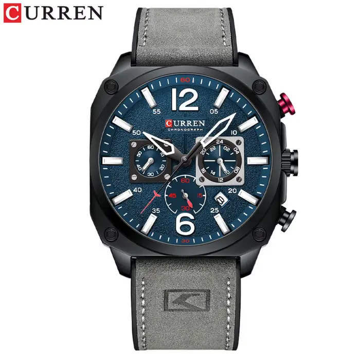 Montre chronographe carrée vintage pour homme, style militaire décontracté, quartz, boîtier en alliage, bracelet en cuir, résistance à l'eau 3 bars, cadeau idéal pour occassions spéciales