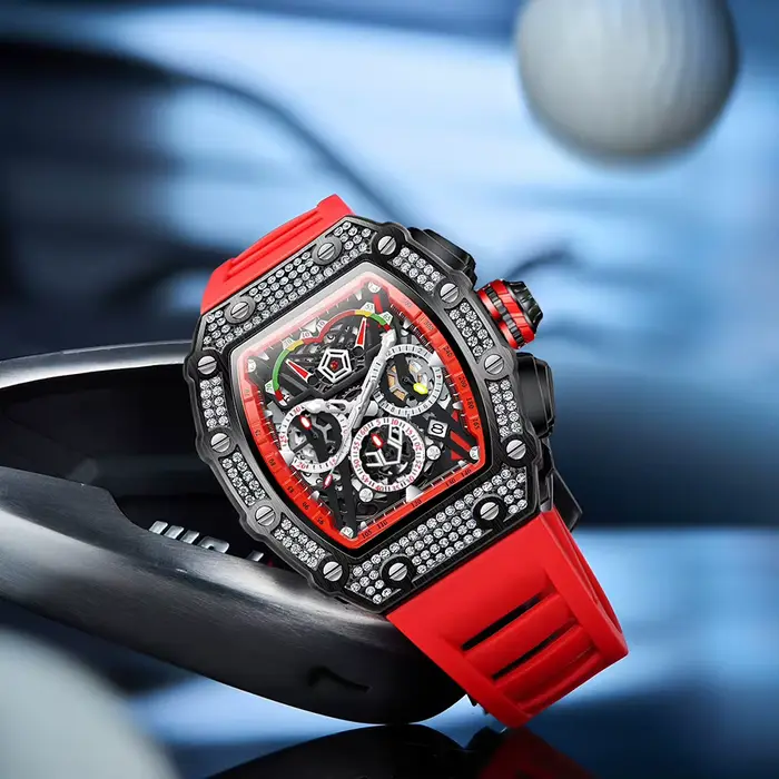 ONOLA 6827Q nouveau plein diamant multi fonctionnel à la mode étanche lumineux bande de silicone montre Quartz
