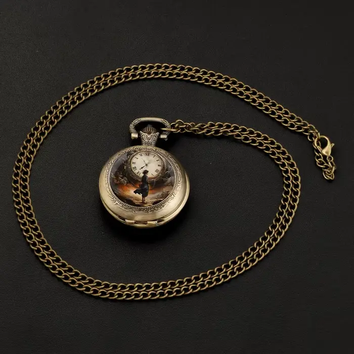 Montre de poche vintage à quartz en bronze chaîne bijou élégant pour femmes et hommes occasions spéciales