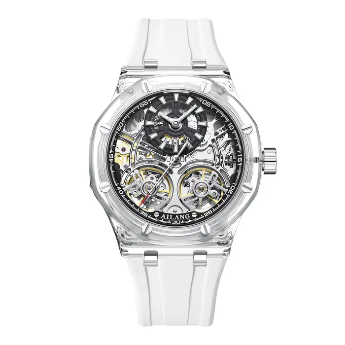 Nouvelle montre Ailang double tourbillon mécanique, bracelet en silicone sport, étanche, squelette, 