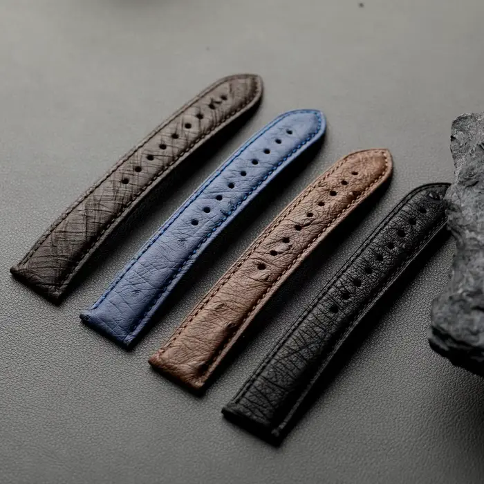 Bracelet en cuir d'autruche fait main pour montre traditionnelle, 18 19 20 22mm, rétro, noir, marron, bleu, unisexe, pour homme et femme