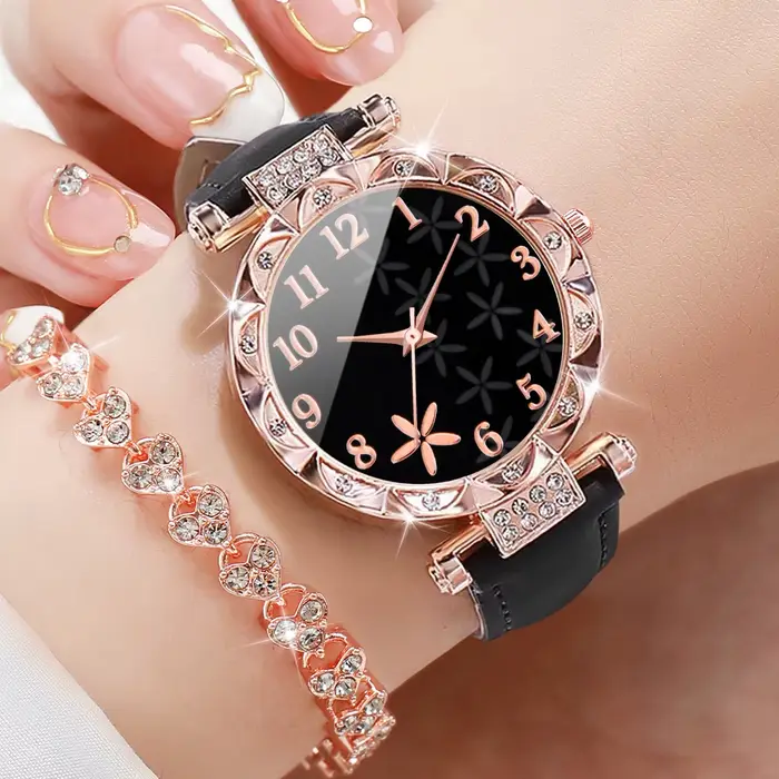 Montre-bracelet en cuir à quartz pour femme
