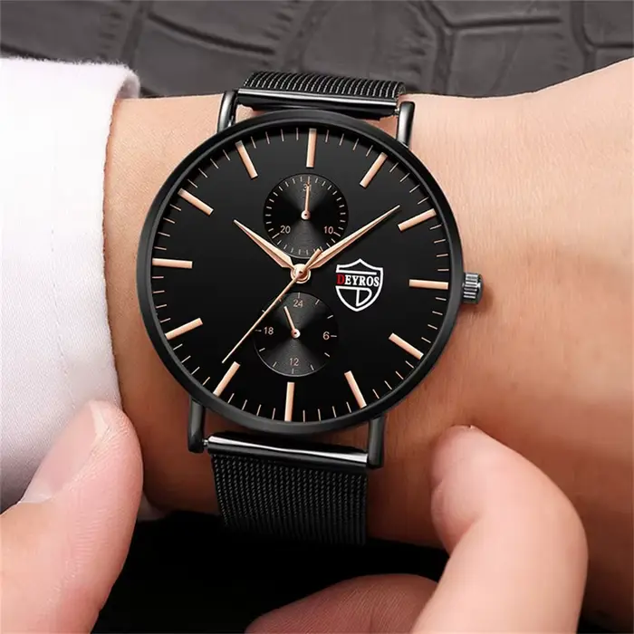 Montre-bracelet DEYROS ultra fine en acier inoxydable pour hommes style fashion et casual occasions spéciales affaires détentes