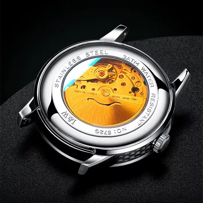 Suisse I & W carnaval marque de luxe japon mis5 automatique mécanique saphir hommes montres étanche en cuir horloge 572G-L
