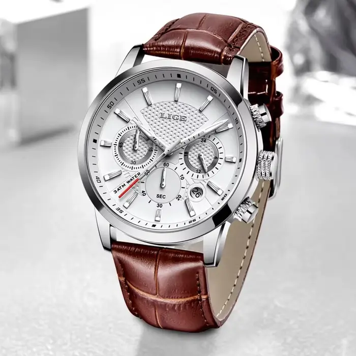 LIGE montres hommes 2025 Top marque de luxe décontracté en cuir Quartz