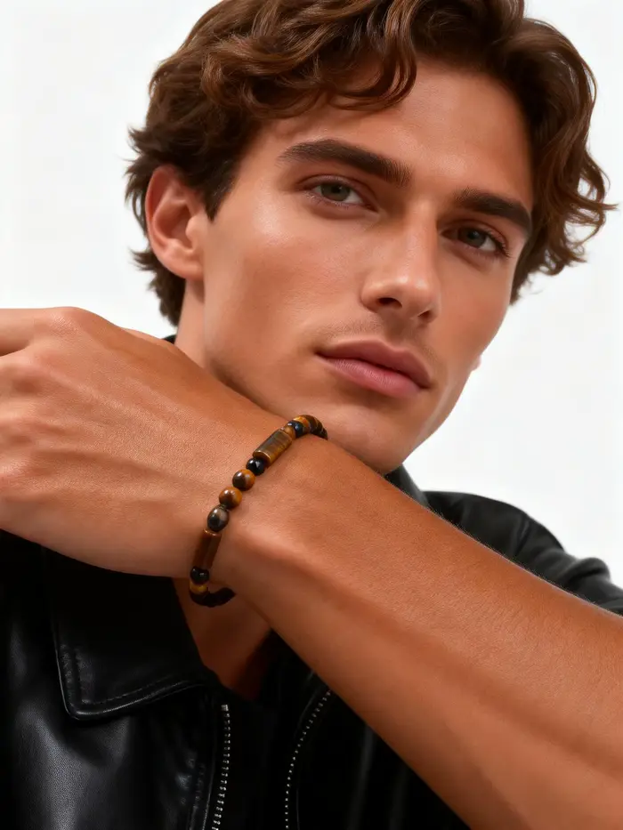 Bracelets bohèmes en perles œil de tigre pour hommes
