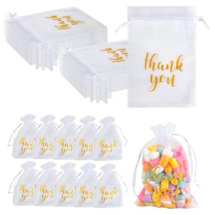 Sacs en Organza avec Lettres de Remerciement, Sacoches Cadeaux en Maille, Proximité Wstring, Flotal,