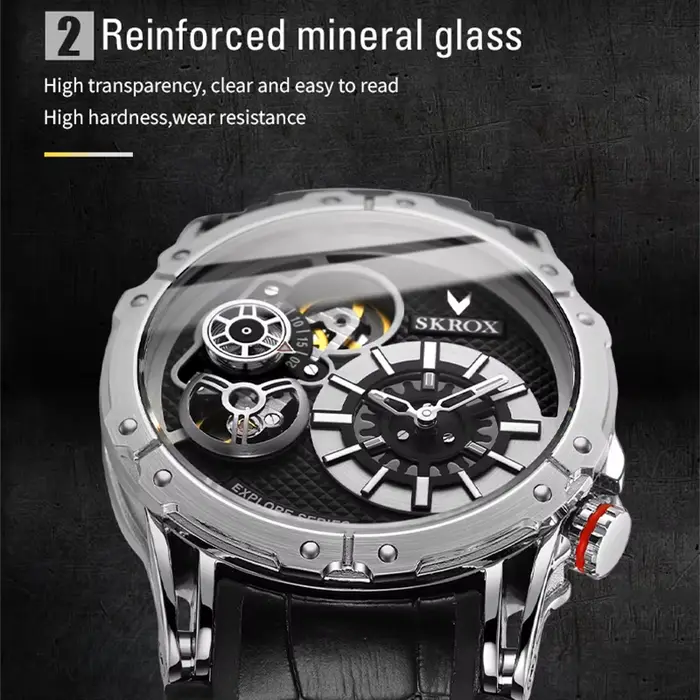 SKROX Style Punk grande taille double mouvements automatique homme montre Tourbillon étanche militaire terrain sport Silicone montres