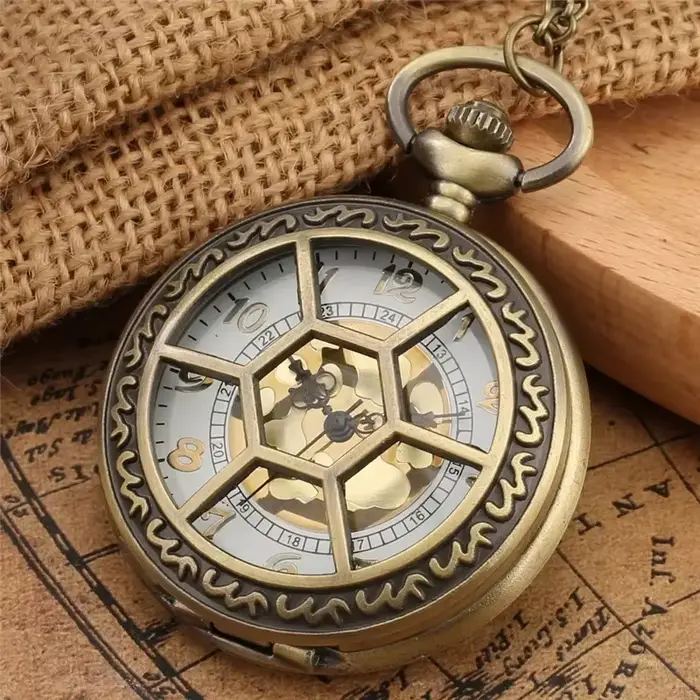Montre de poche à Grilles hexagonales creuses en Bronze, demi-chasseur pour hommes et femmes, horlog
