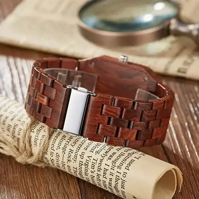 Montre homme en bois carré créative quartz élégante pour occasions spéciales montres homme mode militaire rétro quartz montres bois hommes affaires exquis cadeau homme
