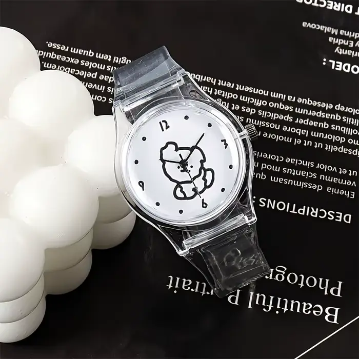 Montre Transparente Ours Style Ins - Montre-Bracelet à Quartz Mignonne et Polyvalente pour Étudiants