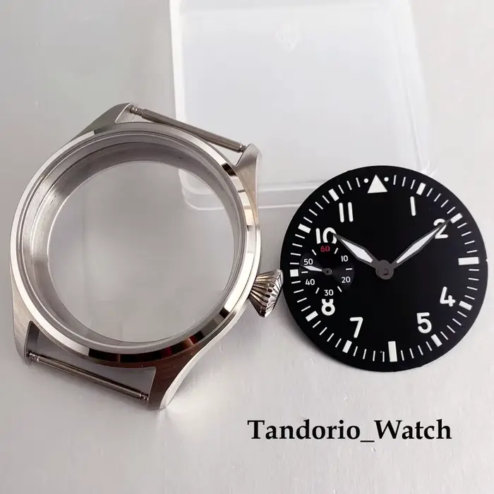 Tandorio – boîtier de montre en verre saphir, nouveau style pilote, 42mm, avec cadran bleu/noir/vert de 37mm, pour mouvement ETA 6497 ST3600