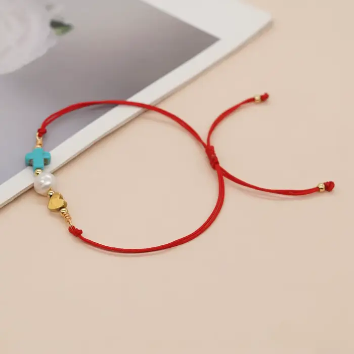 Destiny année transfert perle bleu Turquoise croix Bracelet coeur de pêche unique