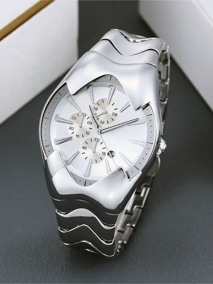 Montre Quartz Y2K 2626 Fashion, boîtier futuriste, bracelet en acier inoxydable ondulé, chronographe