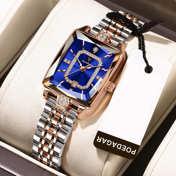 POEDAGAR montre pour femme de luxe, calendrier étanche en acier inoxydable, montre carrée à quartz é