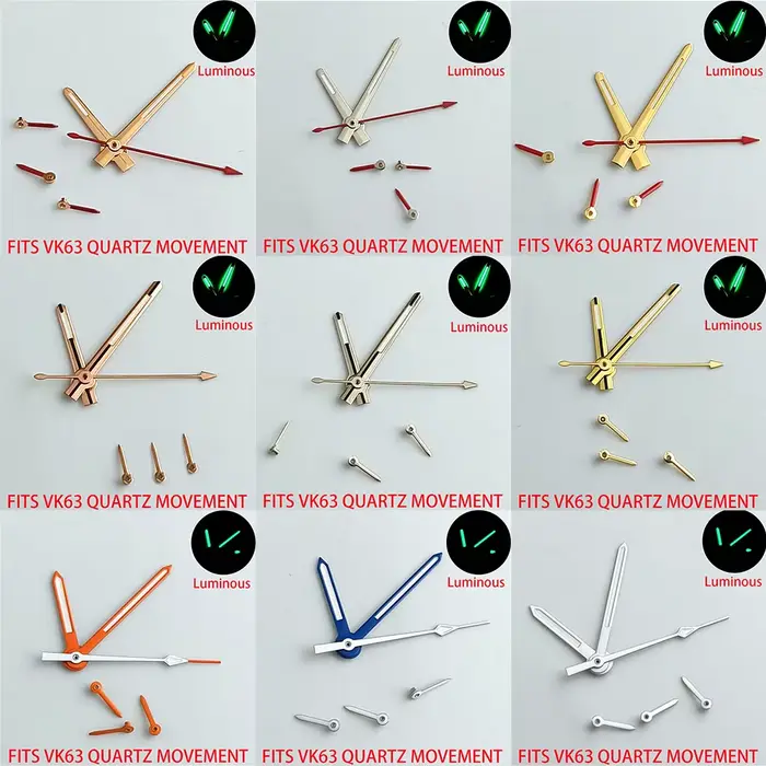 Aiguilles de montre à quartz VK63 VK63A avec éclat vert lumineux pour mouvements à quartz VK63 VK63A occasions spéciales
