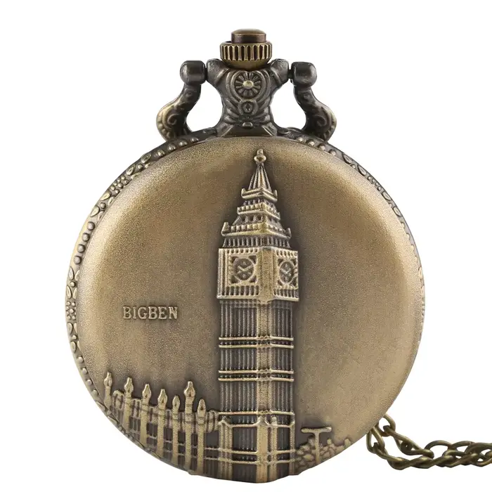 Montre de poche vintage en bronze unisexe avec œil de Londres et Big Ben pour hommes et femmes occasions spéciales cadeaux