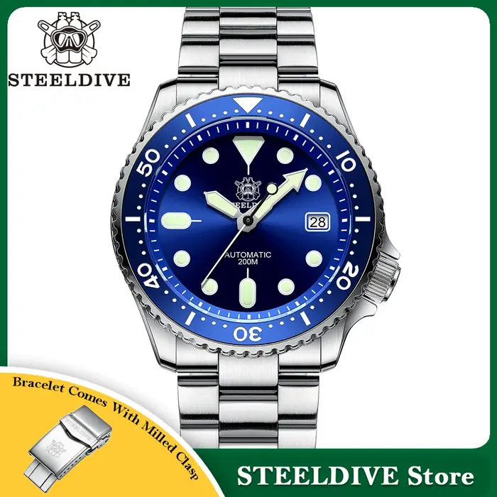 Montre de plongée Steeldive SD1996AC automatique sportive résistante à l'eau avec mouvement NH35 pour hommes ocassions spéciales plongée et exploration