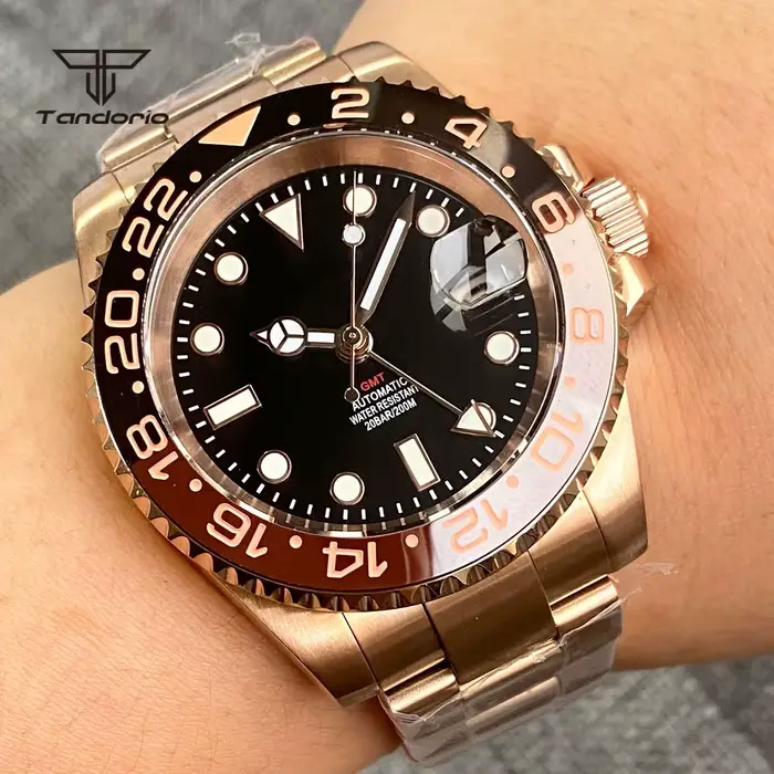 Montre de plongée Tandorio avec mouvement automatique, résistance à l'eau 120m, bracelet en acier inoxydable pour homme, cadran rotatif, occasion spéciale et quotidienne