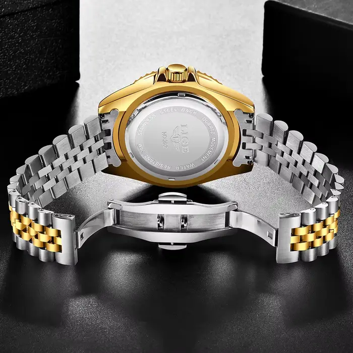 Montre à quartz de luxe en acier inoxydable pour homme
