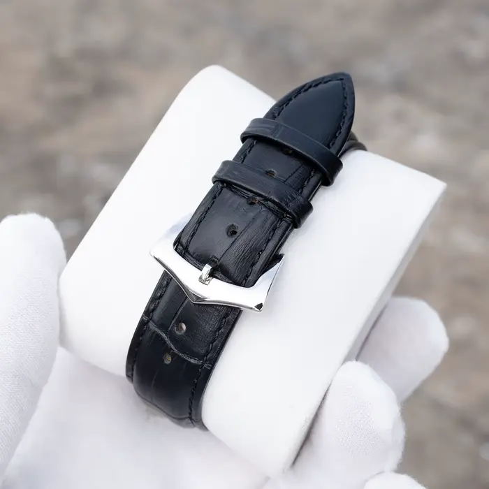 OBLVLO 45mm montre automatique pour hommes boîtier argenté bracelet en cuir noir montre mécanique classique avec motif de fille Sexy