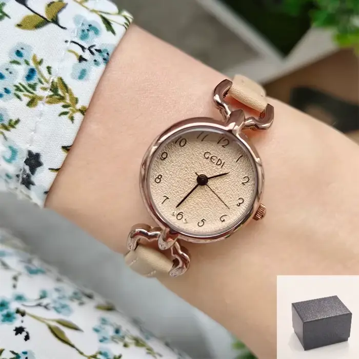 Montre à Quartz Vintage exquise pour femmes, minimaliste, numérique, ronde, en cuir fin, étanche, de