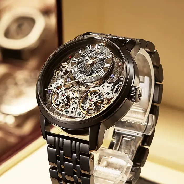 Montre homme AILANG automatique double tourbillon lumineuse résistante à l'eau pour homme occasions spéciales élégante horlogerie mécanique acier inoxydable