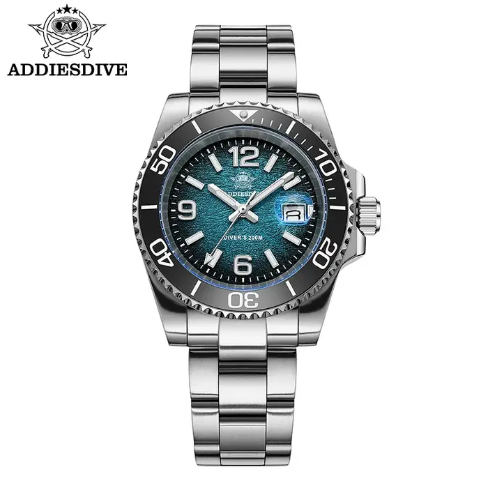 ADDIESDIVE 41mm montre de plongée pour hommes AD2513 200m étanche en acier inoxydable 316L montre-bracelet à Quartz cale