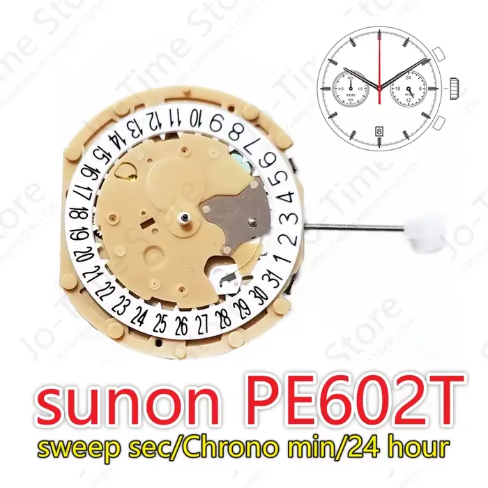PE602T Chine Sunon PE60 Montre à quartz balayage deuxième chronographe 3/9 petites aiguilles Sunon P