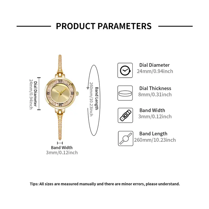Montre à fouet haut en acier inoxydable pour femme