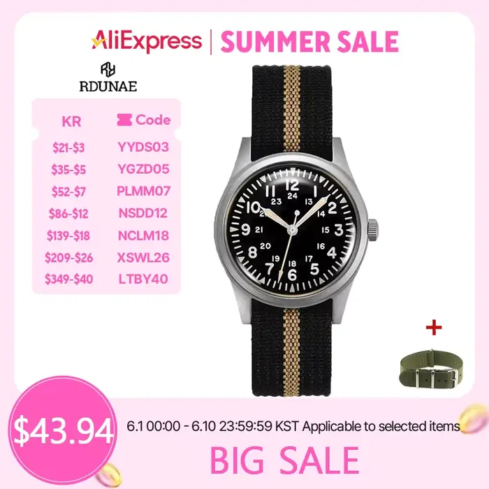 2025 nouveau RDUNAE RA03 34.5mm militaire hommes montre à Quartz Vintage G10 mis5 2035 montres K1 verre minéral montre-bracelet en acier inoxydable