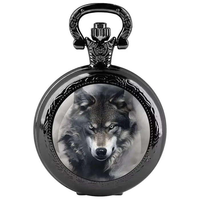 Montre de poche à quartz avec dôme en verre Wolf Design – Chaîne durable et cadran à chiffres arabes