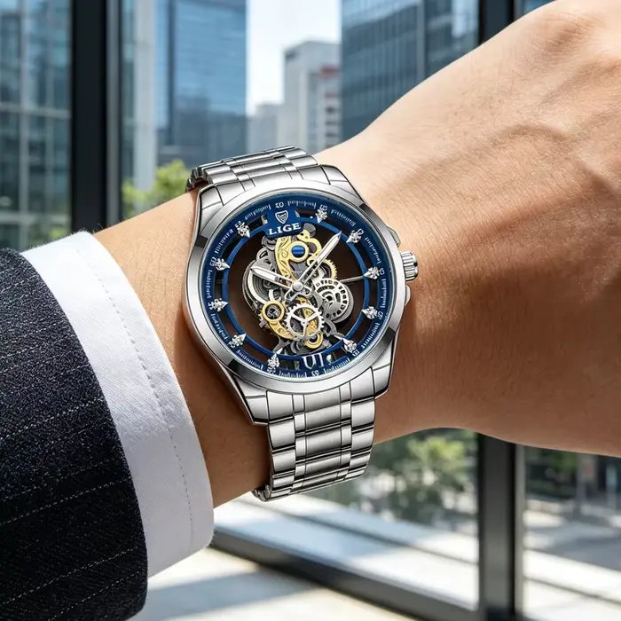 Nouvelle Montre Homme LIGE Squelette Quartz